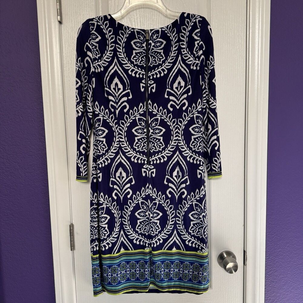 Vince Camuto Blue Neon Paisley Floral Shift Dress 3/4 Sleeve Women’s Size 8 - Picture 10 of 10